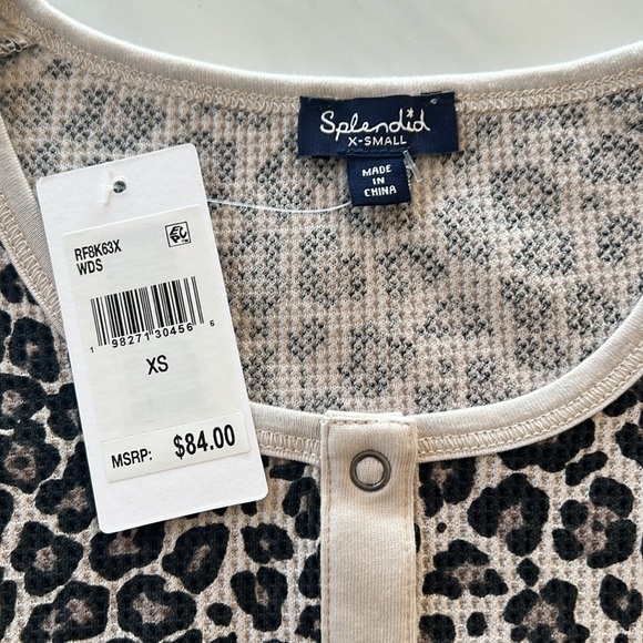 NWT Splendid Women’s Thermal Waffle Knit Henley Leopard Print Black Cream XS L - Picture 5 of 7